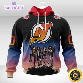 customized nhl new jersey devils hoodie x kiss band design 3d unisex hoodie