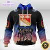 customized nhl new york rangers hoodie x kiss band design 3d unisex hoodie