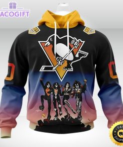 customized nhl pittsburgh penguins hoodie x kiss band design 3d unisex hoodie