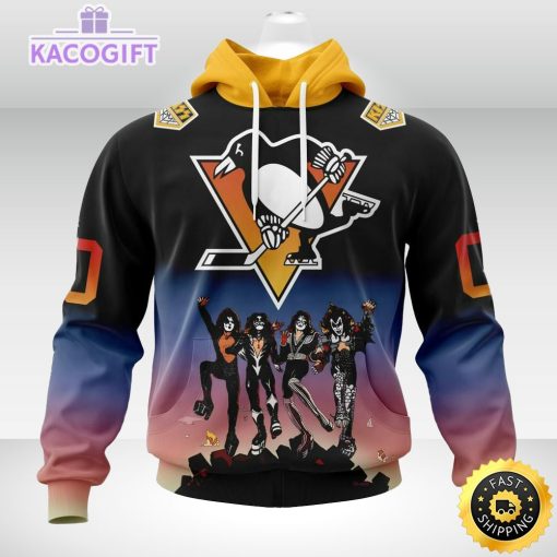 customized nhl pittsburgh penguins hoodie x kiss band design 3d unisex hoodie