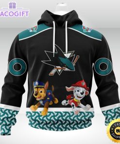 customized nhl san jose sharks hoodie special paw patrol design 3d unisex hoodie