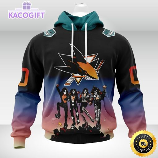 customized nhl san jose sharks hoodie x kiss band design 3d unisex hoodie