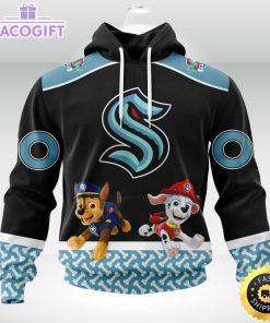 customized nhl seattle kraken hoodie special paw patrol design 3d unisex hoodie