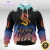 customized nhl seattle kraken hoodie x kiss band design 3d unisex hoodie