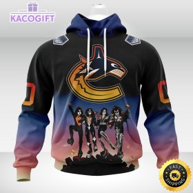 customized nhl vancouver canucks hoodie x kiss band design 3d unisex hoodie