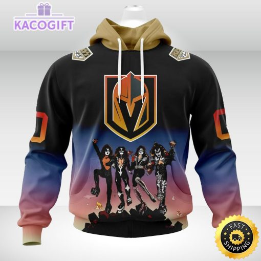 customized nhl vegas golden knights hoodie x kiss band design 3d unisex hoodie