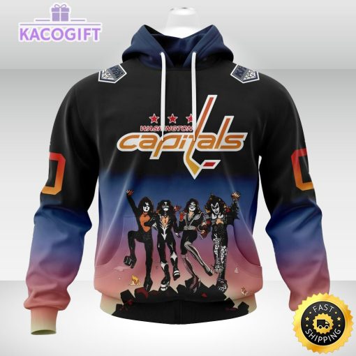 customized nhl washington capitals hoodie x kiss band design 3d unisex hoodie