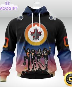 customized nhl winnipeg jets hoodie x kiss band design 3d unisex hoodie