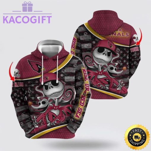 nfl arizona cardinals hoodie jack skellington custom name football 3d hoodie