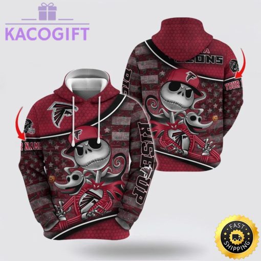 nfl atlanta falcons hoodie jack skellington custom name football 3d hoodie