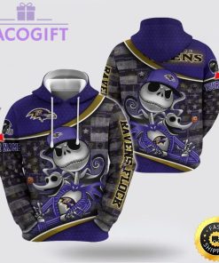 nfl baltimore ravens hoodie jack skellington custom name football 3d hoodie