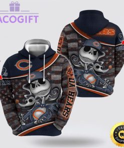 nfl chicago bears hoodie jack skellington custom name football 3d hoodie