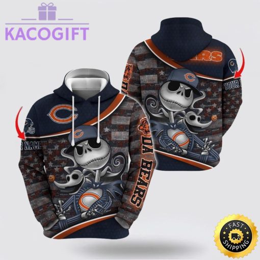 nfl chicago bears hoodie jack skellington custom name football 3d hoodie