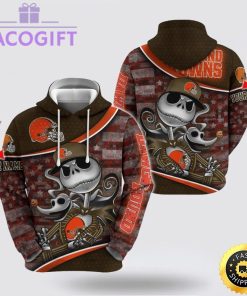 nfl cleveland browns hoodie jack skellington custom name football 3d hoodie