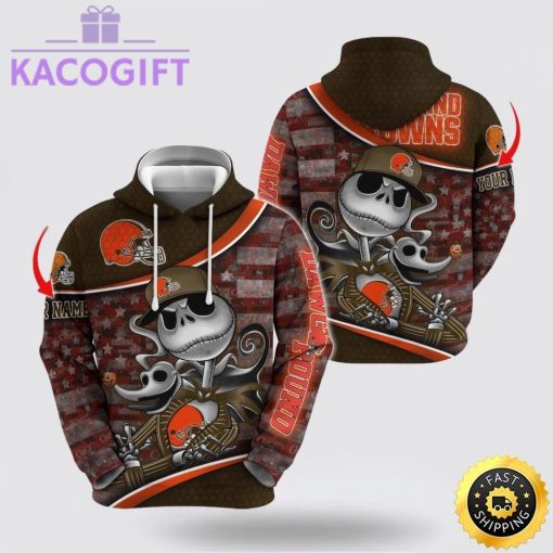 nfl cleveland browns hoodie jack skellington custom name football 3d hoodie