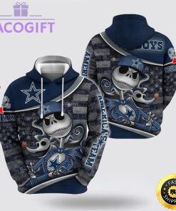nfl dallas cowboys hoodie jack skellington custom name football 3d hoodie