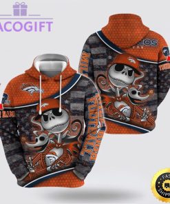 nfl denver broncos hoodie jack skellington custom name football 3d hoodie