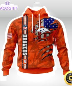 nfl denver broncos personalized name and number hoodie with united states flag unisex hoodie