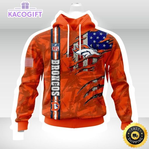 nfl denver broncos personalized name and number hoodie with united states flag unisex hoodie