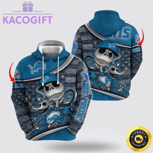 nfl detroit lions hoodie jack skellington custom name football 3d hoodie