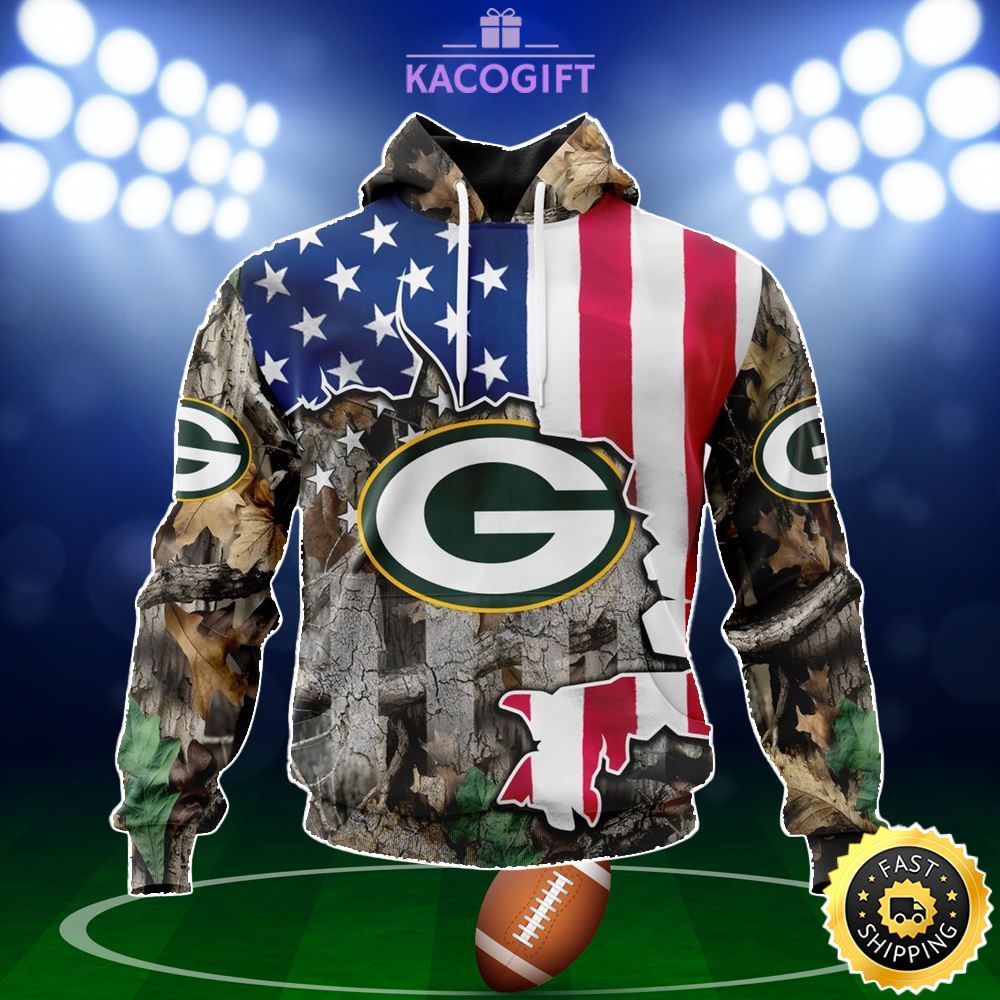 NFL Green Bay Packers 3D Hoodie USA Flag Camo Realtree Hunting Gifts For Football Lover