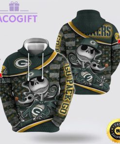 nfl green bay packers hoodie jack skellington custom name football 3d hoodie