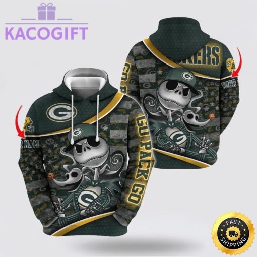 nfl green bay packers hoodie jack skellington custom name football 3d hoodie