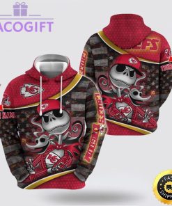 nfl kansas city chiefs hoodie jack skellington custom name football 3d hoodie