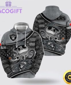 nfl las vegas raiders hoodie jack skellington custom name football 3d hoodie