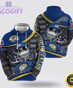 nfl los angeles rams hoodie jack skellington custom name football 3d hoodie