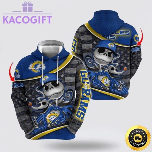 nfl los angeles rams hoodie jack skellington custom name football 3d hoodie