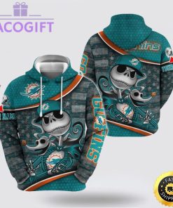 nfl miami dolphins hoodie jack skellington custom name football 3d hoodie