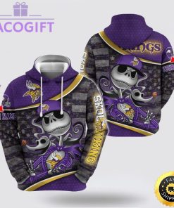 nfl minnesota vikings hoodie jack skellington custom name football 3d hoodie