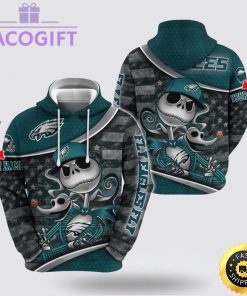 nfl philadelphia eagles hoodie jack skellington custom name football 3d hoodie