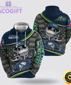 nfl seattle seahawks hoodie jack skellington custom name football 3d hoodie