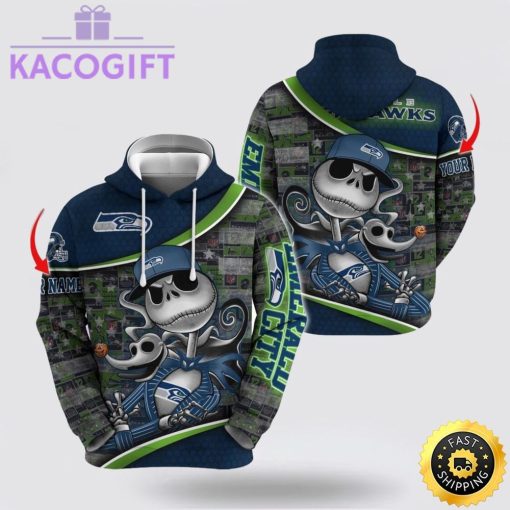 nfl seattle seahawks hoodie jack skellington custom name football 3d hoodie