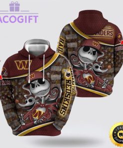 nfl washington commanders hoodie jack skellington custom name football 3d hoodie