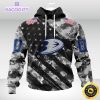 nhl anaheim ducks hoodie grey camo military design and usa flags on shoulder