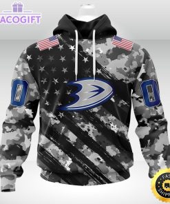 nhl anaheim ducks hoodie grey camo military design and usa flags on shoulder 2