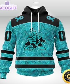 nhl arizona coyotes 3d unisex hoodie special design fight ovarian cancer 2