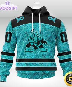 nhl arizona coyotes 3d unisex hoodie special design fight ovarian cancer