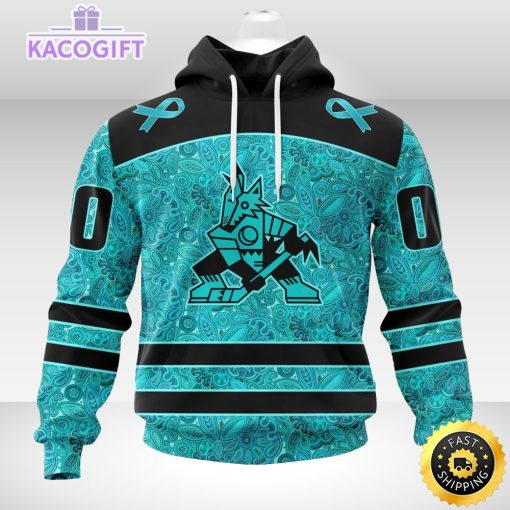 nhl arizona coyotes 3d unisex hoodie special design fight ovarian cancer