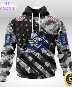 nhl arizona coyotes hoodie grey camo military design and usa flags on shoulder