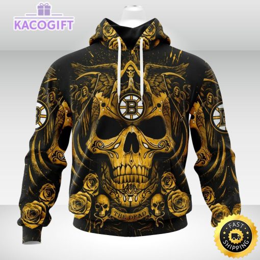 nhl boston bruins hoodie special design with skull art 3d unisex hoodie 1