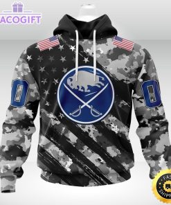 nhl buffalo sabres hoodie grey camo military design and usa flags on shoulder 1