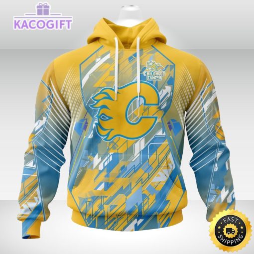 nhl calgary flames 3d hoodie mighty warrior fearless against childhood cancers