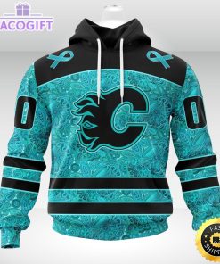 nhl calgary flames 3d unisex hoodie special design fight ovarian cancer 1
