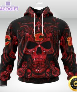 nhl calgary flames hoodie special design with skull art 3d unisex hoodie 1