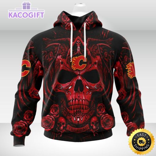 nhl calgary flames hoodie special design with skull art 3d unisex hoodie 2