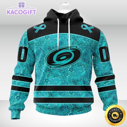 nhl carolina hurricanes 3d unisex hoodie special design fight ovarian cancer 1